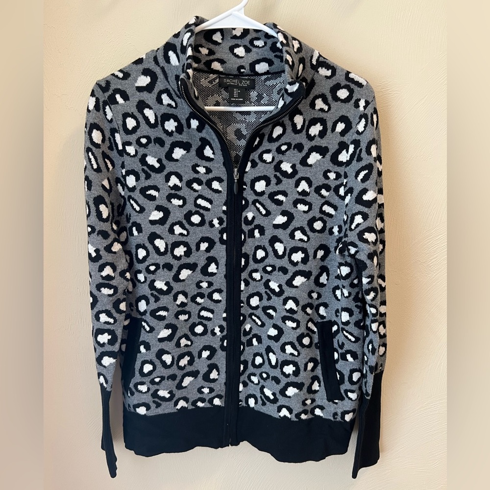 Rachel Zoe full zip animal print sweater L